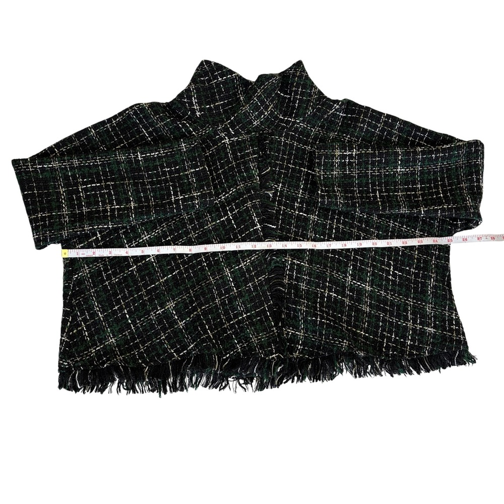 Zara Black Green Plaid Tweed Cropped Sweater Top Fringe Sz M - Picture 7 of 10